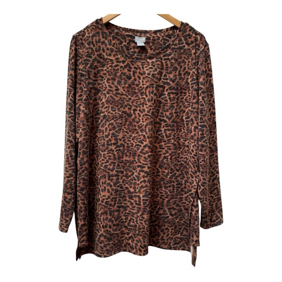 Chico’s Cheetah Animal Print Long Sleeve  Top Blouse Size 3 (XL/16)‎ - Picture 1 of 8